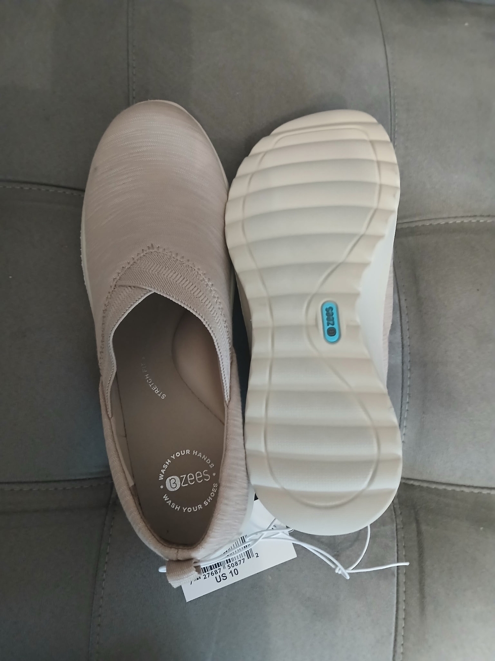 Bzees Women's Slip-On Knit Mules in Light Taupe